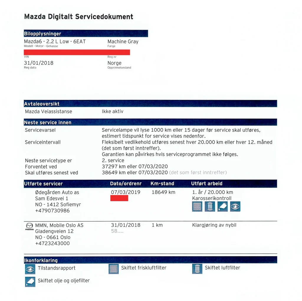 mazda servicedokument Ødegården Auto